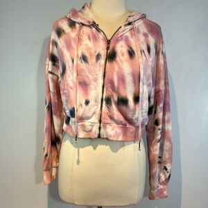 Young Fabulous & Broke Pink Tie Dye Cropped Hoodie zip front jacket XS